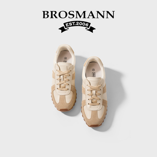 宝舒曼全头层牛皮德训鞋女款2026新款大码厚底增高小白鞋真皮女鞋