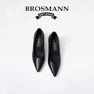 女鞋 女气质高级感细跟7CM不累脚单鞋 真皮尖头小高跟鞋 宝舒曼法式