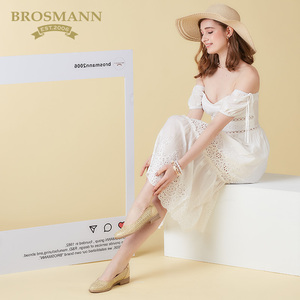 BROSMANN宝舒曼2022春夏新款羊皮镂空圆头平跟女乐福单鞋T40658Y