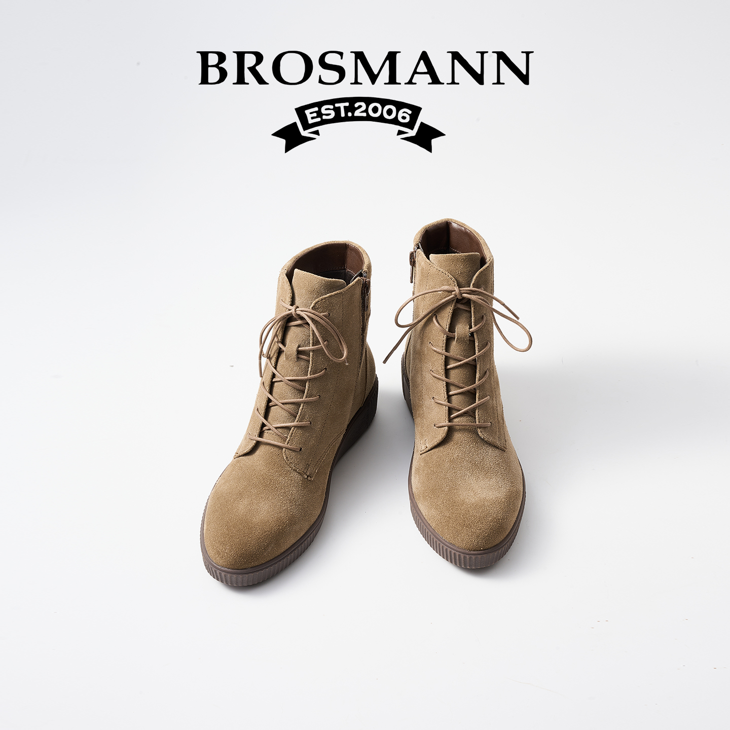 BROSMANN/宝舒曼马丁靴女款2025新款棕黄色短靴女鞋系带工装靴子