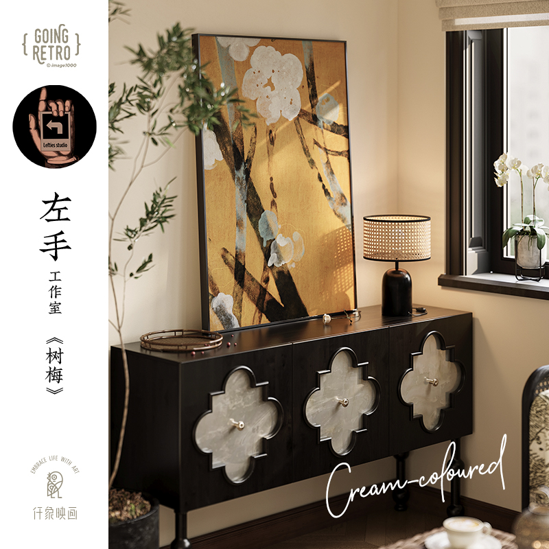 中古风玄关装饰画巨大幅抽象奶油风入户正对门壁画艺术客厅挂画图片