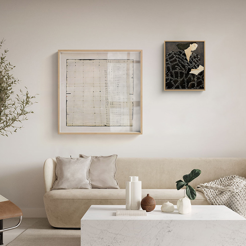 双联黑白沙发背景墙装饰人物挂画