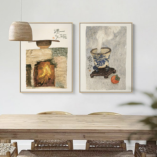 李知弥新中式风原木厨房装饰画