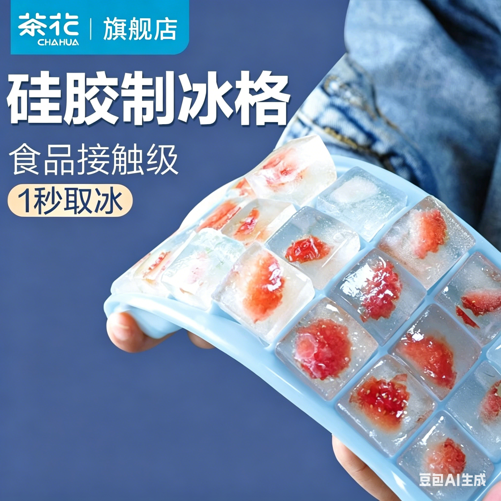 茶花硅胶冰格食品级冻冰块模具带盖制冰盒神器辅食小格子家用磨具