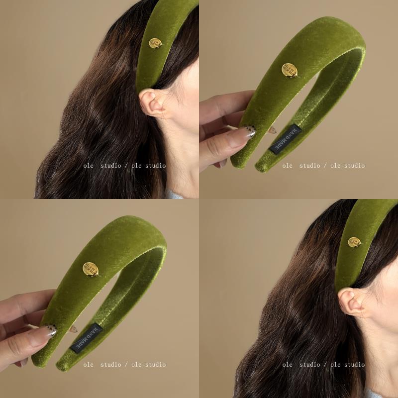 牛油果绿丝绒金标发箍复古港风