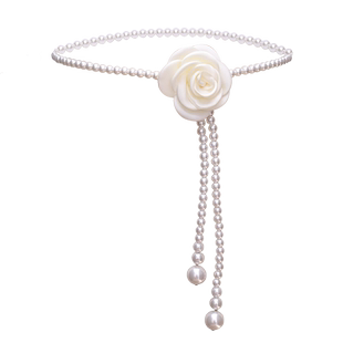 山茶花珍珠腰链配饰女白色花朵腰带装饰连衣裙配裙子毛衣小香风细