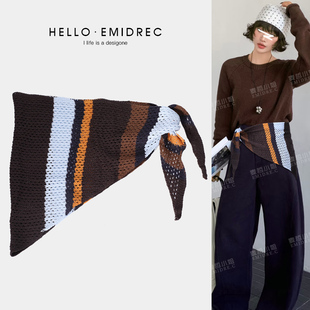 复古美拉德针织屁帘三角巾腰封叠穿女宽腰带配饰装饰条纹配牛仔裤