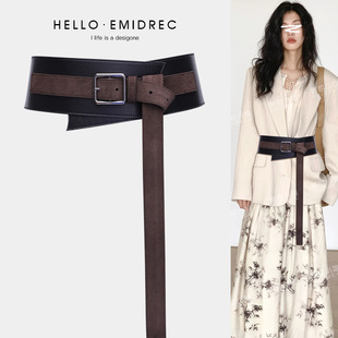 腰封女宽腰带真皮羊皮装 大衣皮带复古棕色黑色 饰连衣裙配裙子西装