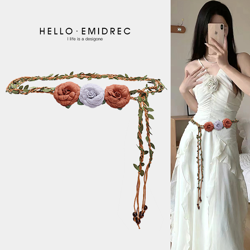 麦哲小姐女花朵仙女风细腰带腰绳