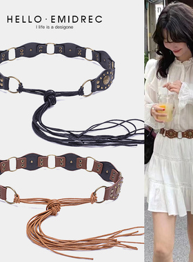 波西米亚西部风民族风编织腰带女配裙子装饰腰链棕色腰间配饰腰封