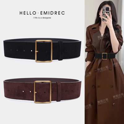 麦哲小姐麂皮绒绒面咖色黑色皮带