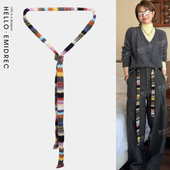 彩色多巴胺围巾腰带配饰女针织编织复古民族风装 饰配裤 子腰绳腰链