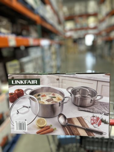 Costco开市客LINKFAIR凌丰不锈钢锅具4件套奶锅双耳锅带盖赠汤勺