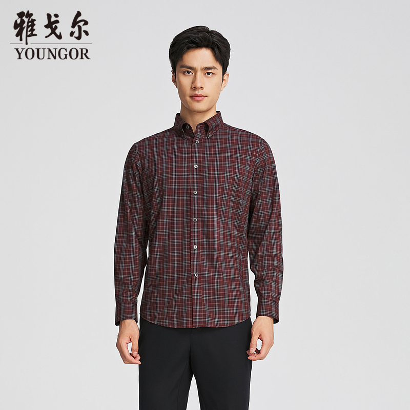 雅戈尔八字领长袖户外休闲衬衫