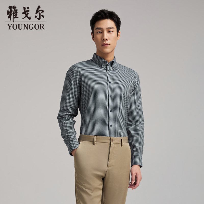 雅戈尔领尖打扣长袖商务休闲衬衫