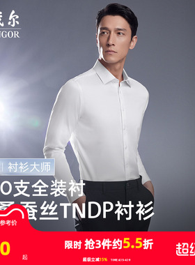 【300支+桑蚕丝】雅戈尔春季男士免烫长袖衬衫商务休闲修身衬衣