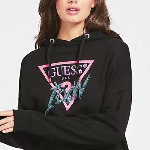 2024年春秋冬guess连帽印花倒三角套头套头时尚舒适纯棉女士卫衣