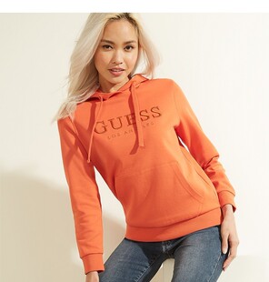guess连帽刺绣带兜长袖春秋情侣卫衣女