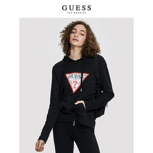 2025guess新款字母印花连帽卫衣女宽松休闲百搭上衣