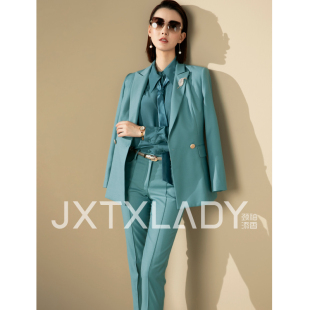 气质小西装 女裤 瘦高长裤 时尚 颈袖 西服正装 添香总裁套装