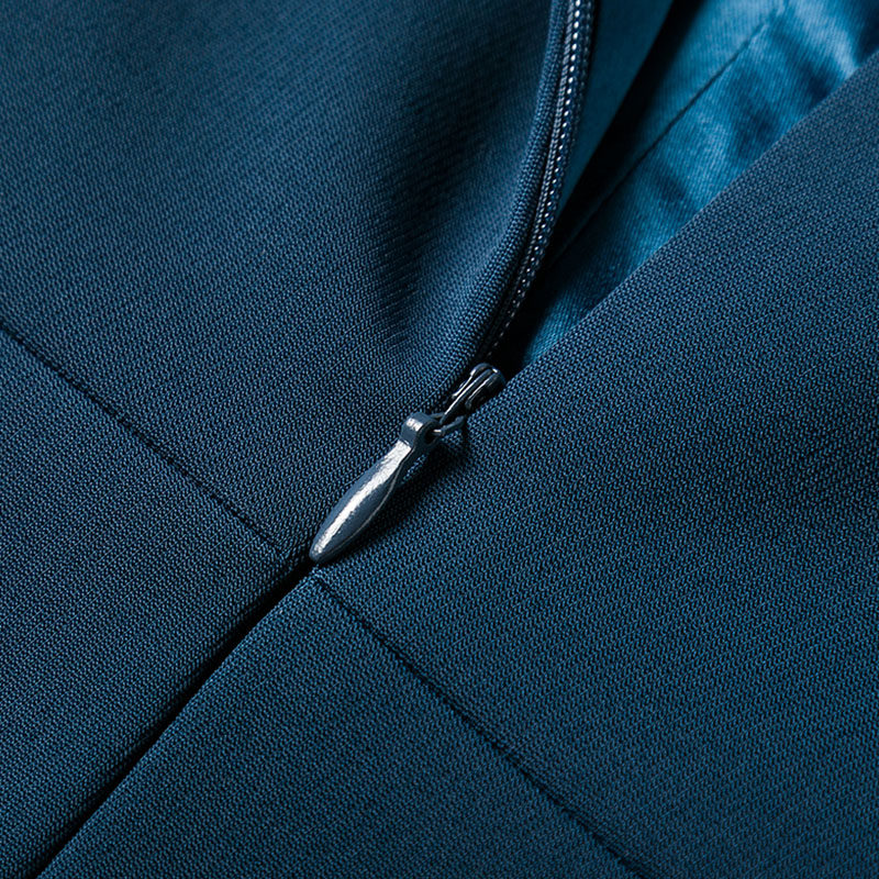 颈袖添香连衣裙女修身显瘦气质职业包臀收腰开叉短袖主持人正装