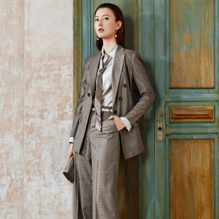 职业套裤 女装 时尚 颈袖 羊毛工作服套装 新款 ol气质修身 添香秋季