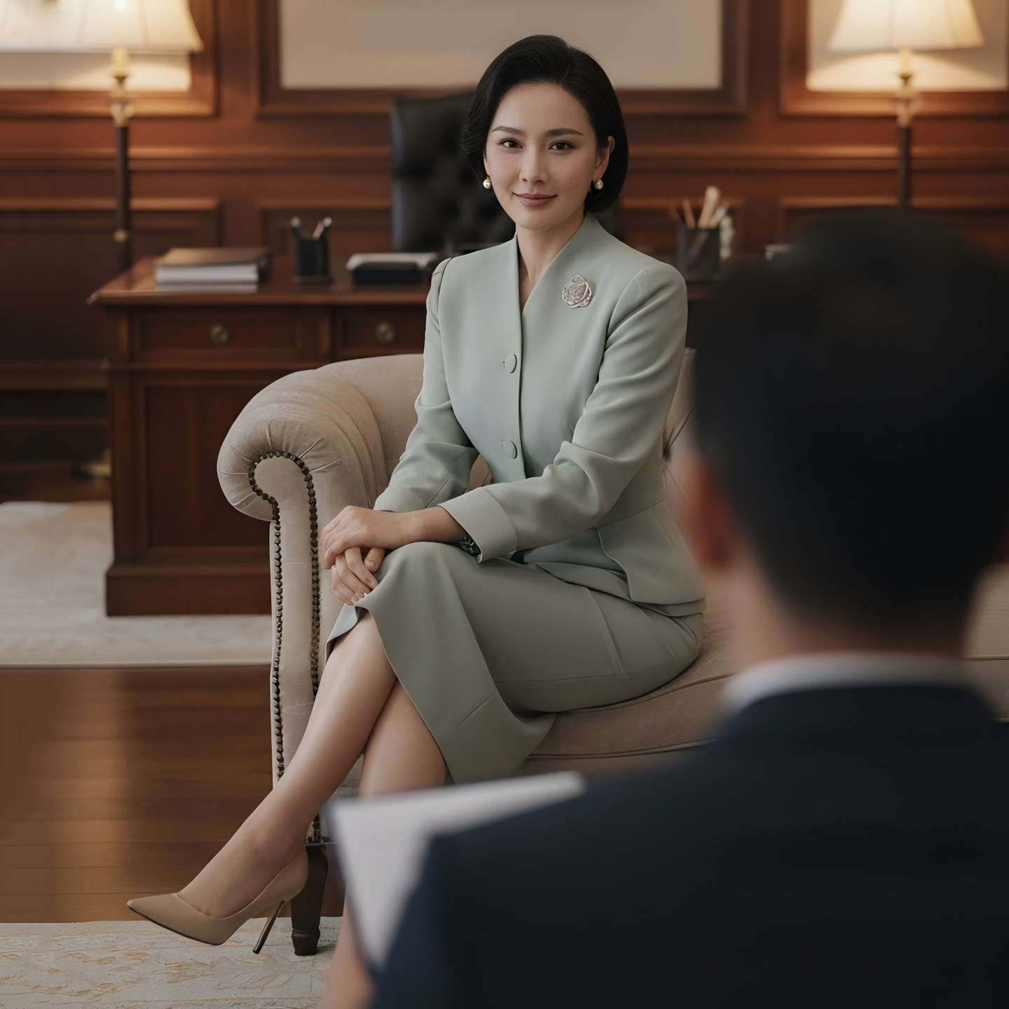 颈袖添香春季新款职业套装女裙商务气质女神修身收腰西装套裙