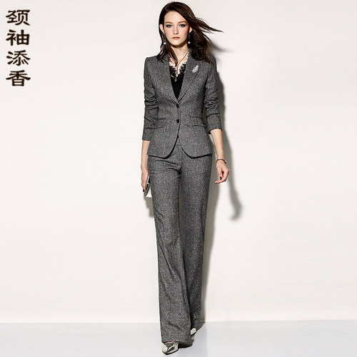 颈袖添香秋季女神范修身职业套装
