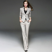 长裤 女商务西装 气质修身 时尚 高级 颈袖 杏色正装 添香职业小西服套装