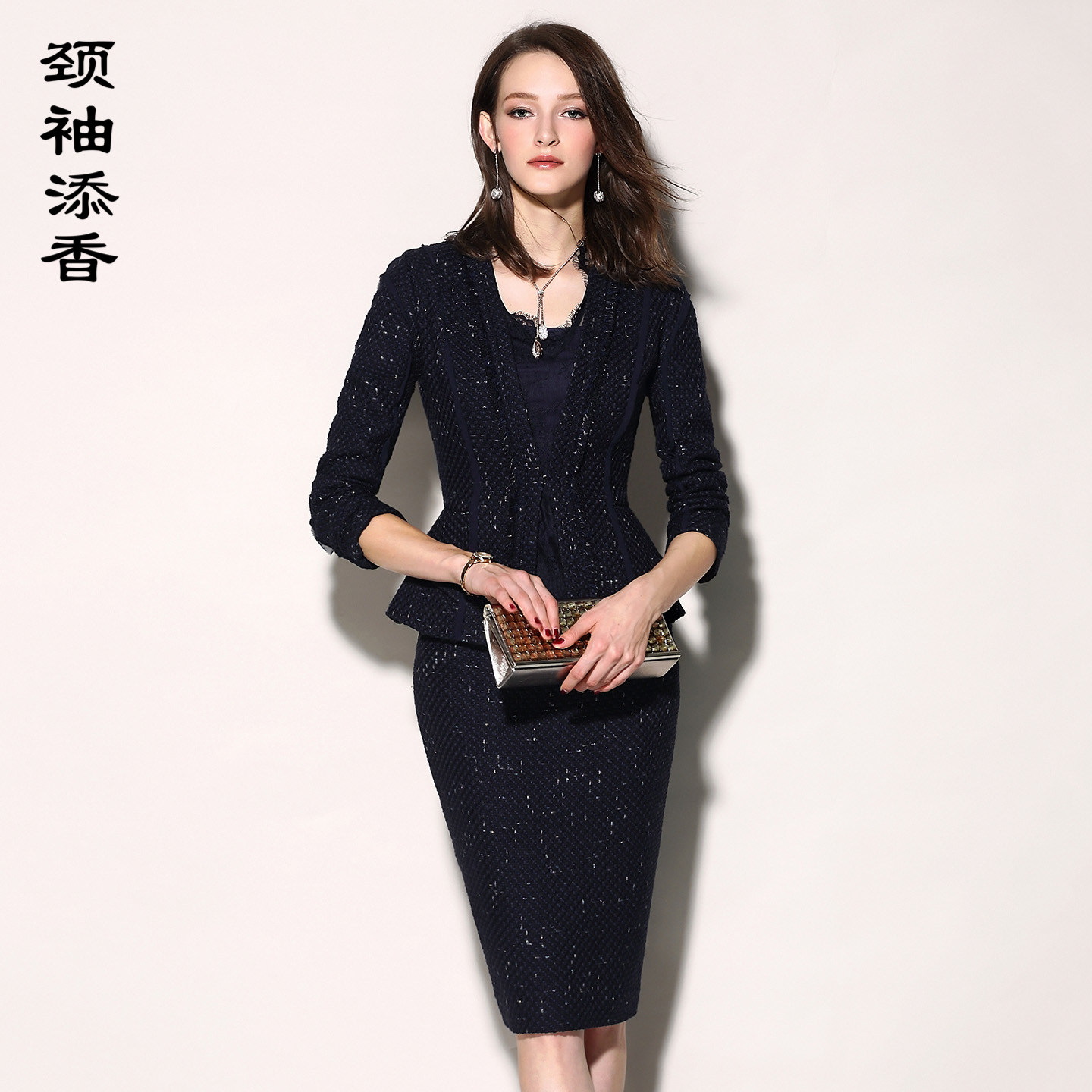 颈袖添香“大女主”系列小香风粗花呢修身套装套裙,女装/女士精品,时尚套装,淘宝优惠券,粉丝福利购,淘宝优惠卷