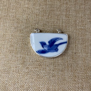 古瓷首饰 青花瓷吊坠 老瓷片挂件 925银 手工饰品 简约流行 百搭