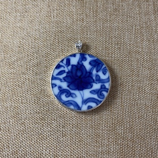 古瓷首饰 青花瓷吊坠 老瓷片挂件 925银 手工饰品 简约流行 男女