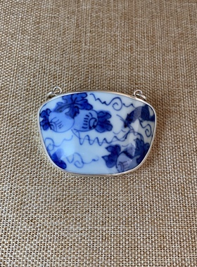 古瓷首饰 青花瓷吊坠 老瓷片挂件 925银 手工饰品 简约 流行 新品