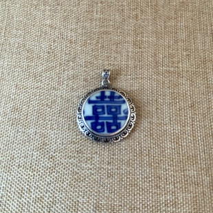 古瓷首饰 青花瓷吊坠 老瓷片挂件 喜字 925银 饰品配饰 流行 新品