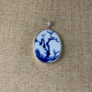 古瓷首饰 青花瓷吊坠 老瓷片挂件 925银 饰品配饰 流行 男女 百搭