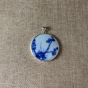 古瓷首饰 青花瓷吊坠 老瓷片挂件 925银 手工饰品 简约流行 男女