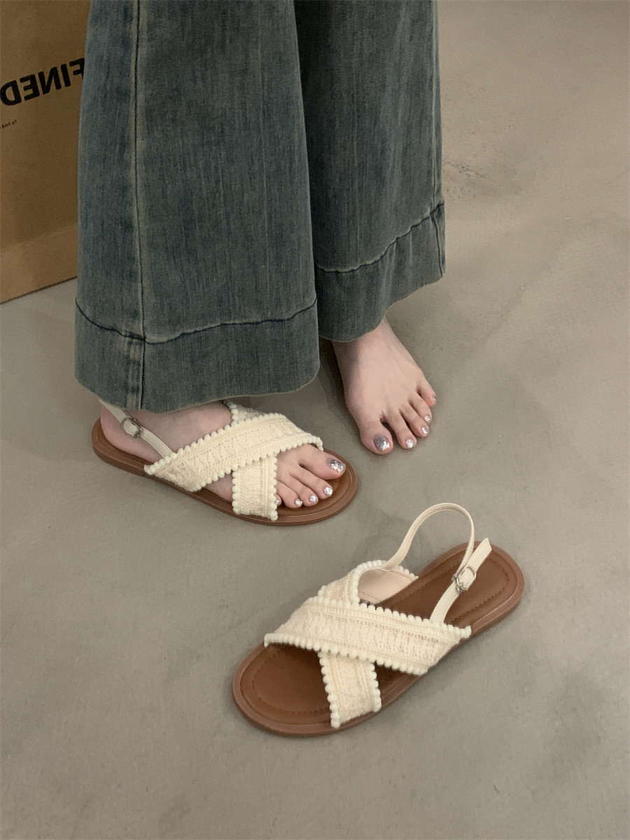 平底编织罗马鞋女鞋子2025年新款夏季复古软平底度假海边沙滩凉鞋,女鞋,罗马凉鞋,淘宝优惠券,粉丝福利购,淘宝优惠卷