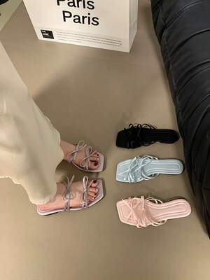 甜美蝴蝶结平底凉拖鞋