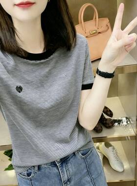 正肩复古短袖T恤女夏新显瘦减龄
