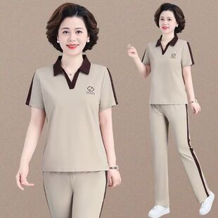 中年妈妈夏装洋气运动服套装2026新款中老年女夏季短袖T恤上衣服
