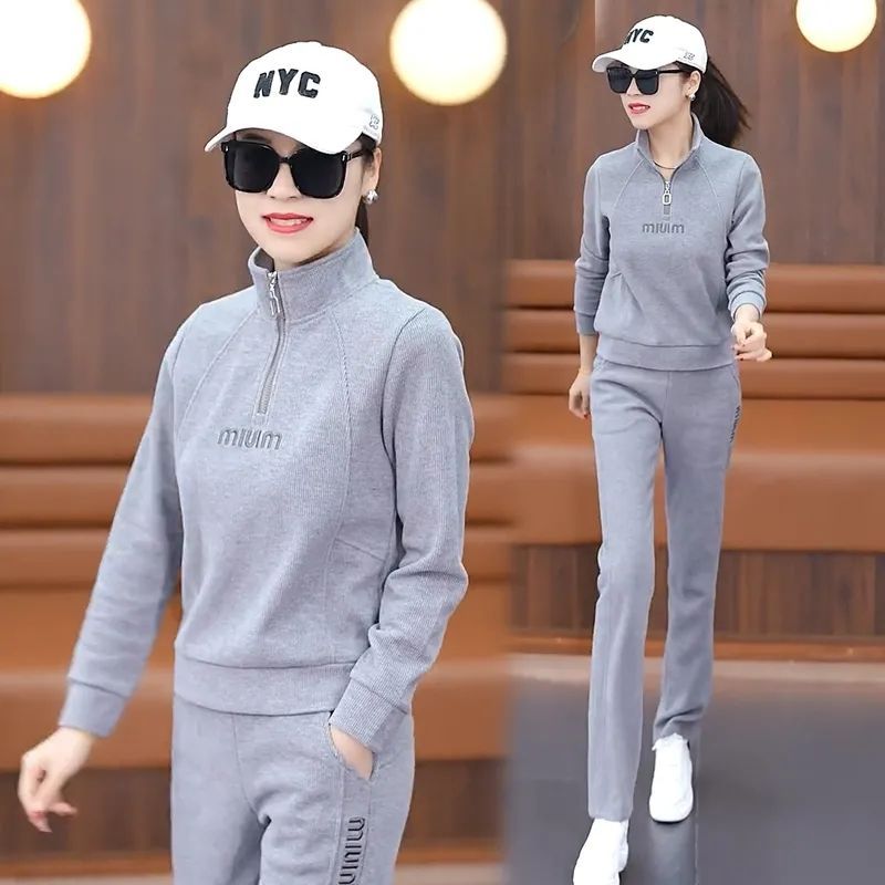 中年女士秋季时尚休闲衣两件套妈妈春秋外套洋气中老年运动服套装
