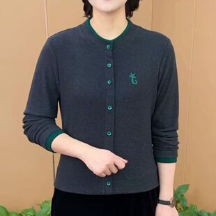 秋冬新款双面德绒长袖T恤女洋气妈妈装纯色加绒保暖刺绣打底小衫