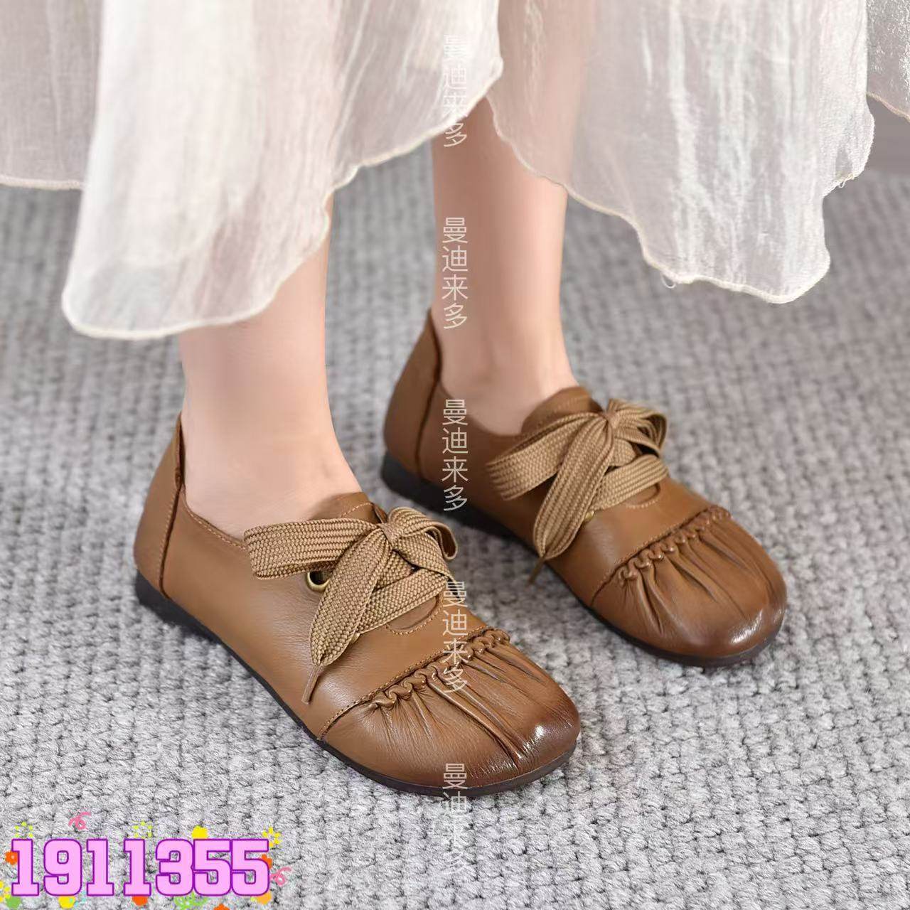 曼迪来多复古风牛皮软底平底鞋春季圆头轻便舒适百搭女鞋1911339,女鞋,老爹鞋,淘宝优惠券,粉丝福利购,淘宝优惠卷