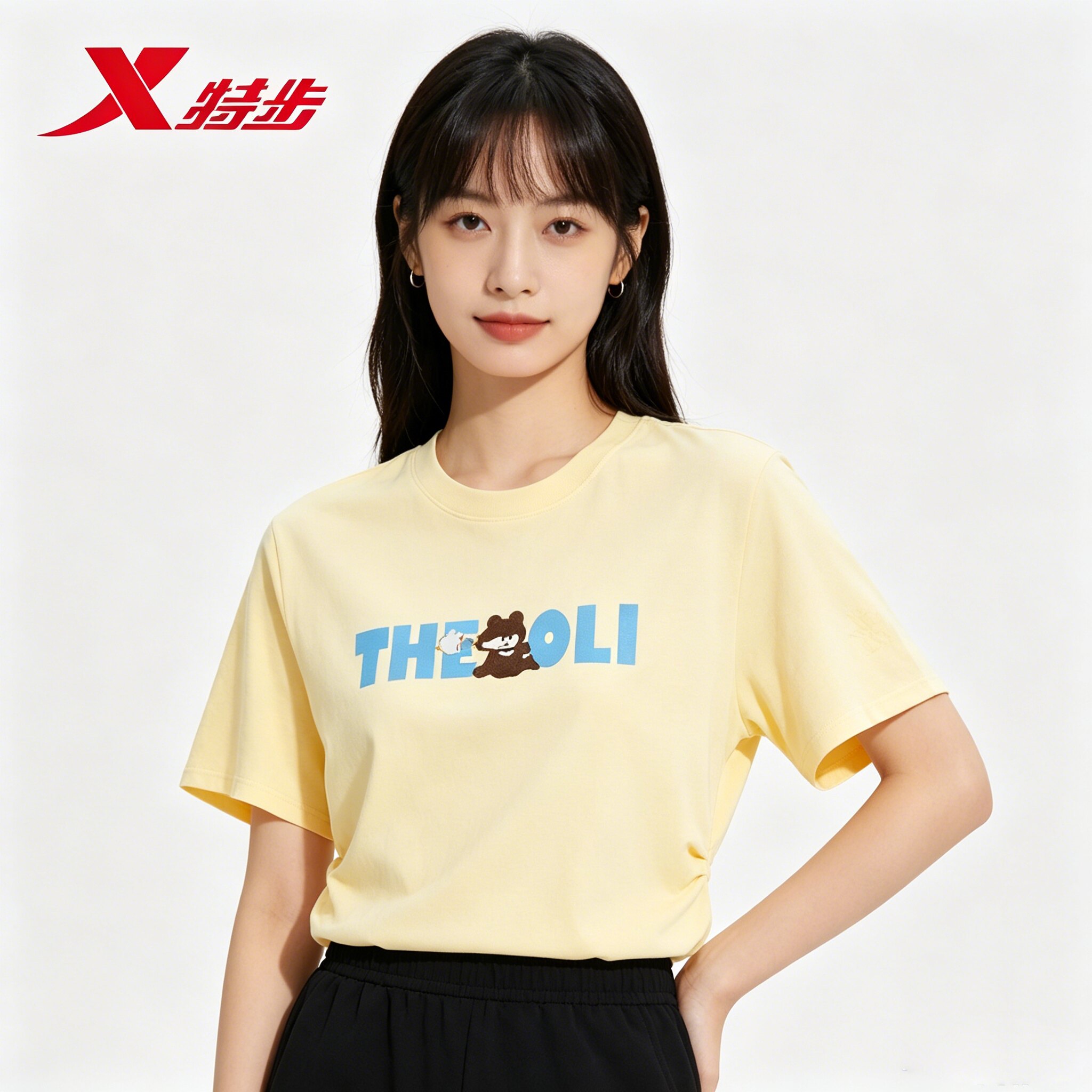 特步小熊奥力联名款女圆领短T2026夏季新短袖针织衫974328010449