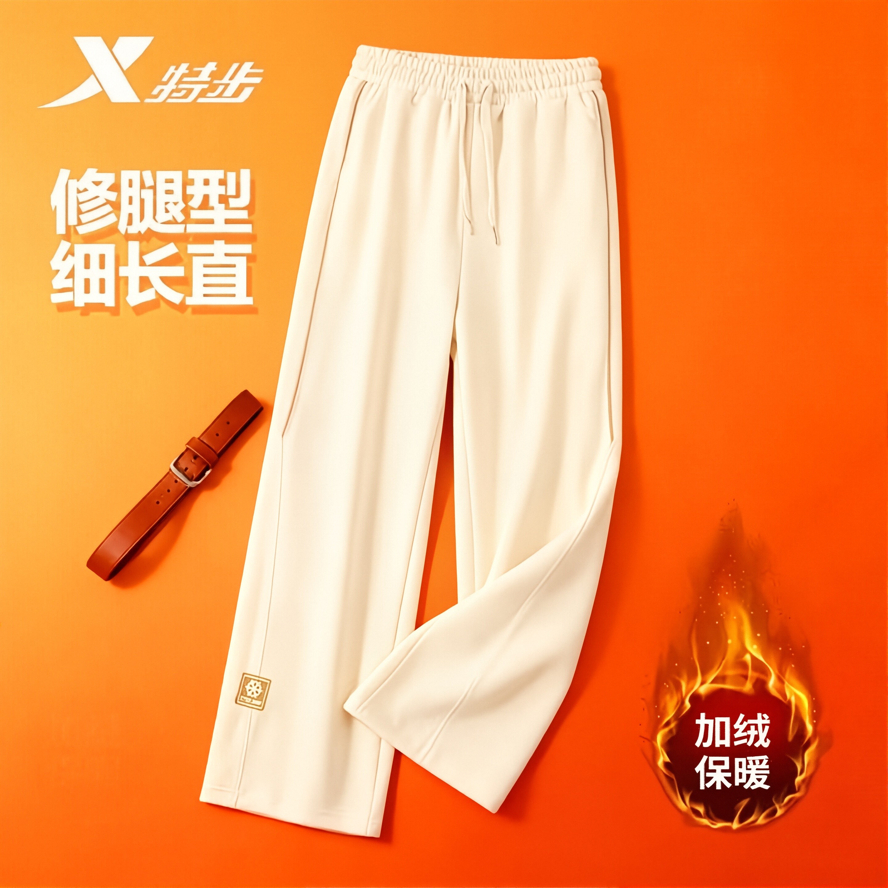 特步女裤加绒运动裤2025冬季加绒女直筒阔腿针织长裤975428630231