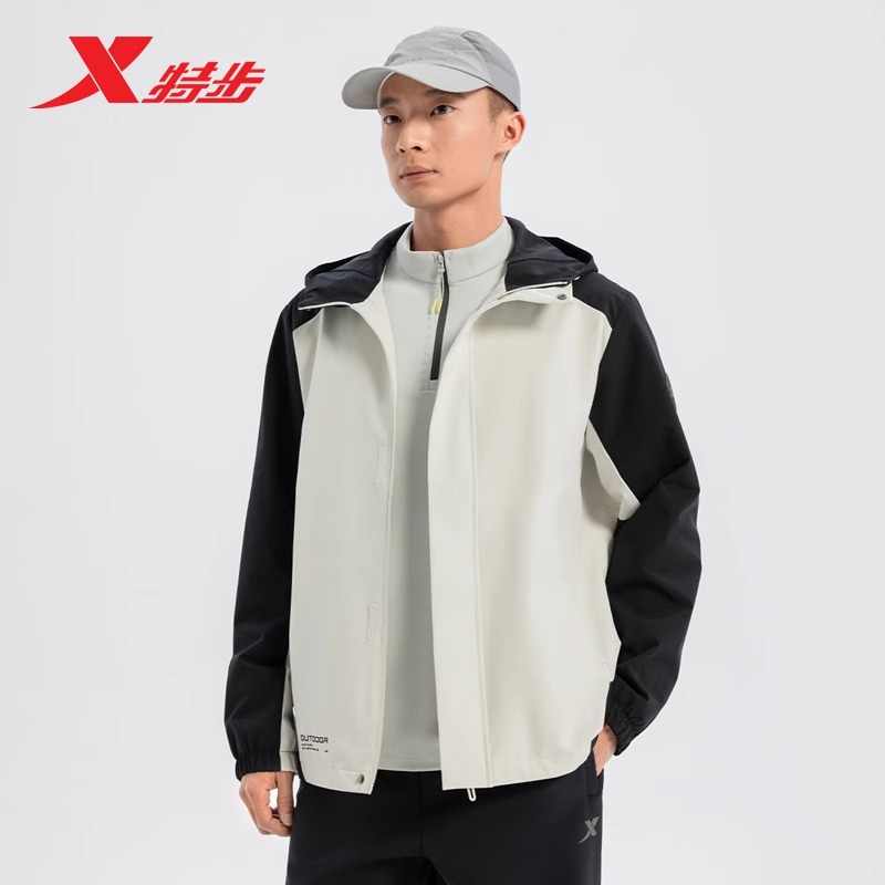 特步户外保暖风衣男2025新款