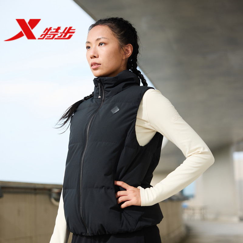 特步立领羽绒马甲女2025冬季新款