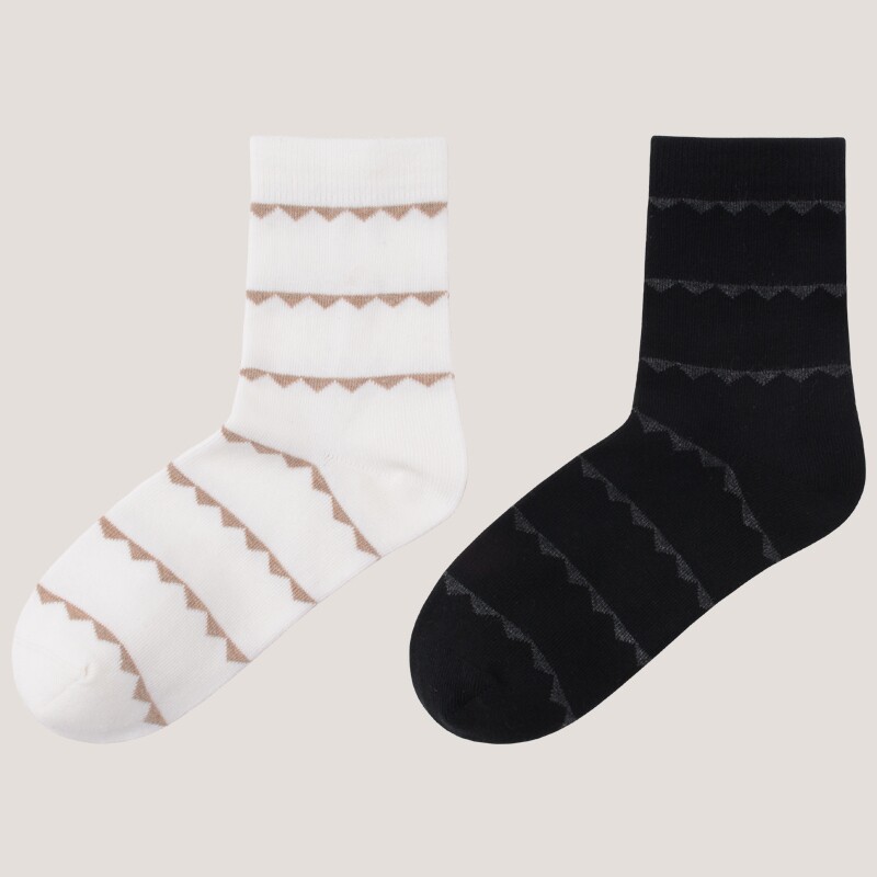 棉元素女士袜子棉质秋冬季短袜提花简约条纹舒适女款中筒袜T20524