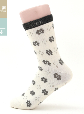 棉元素女士袜子春秋季短袜短筒舒适透气花朵女袜T20114