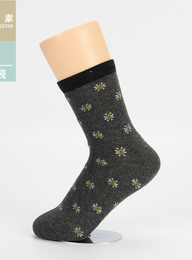 棉元素女士袜子棉质秋冬季短袜常规厚款提花花朵女袜T20288